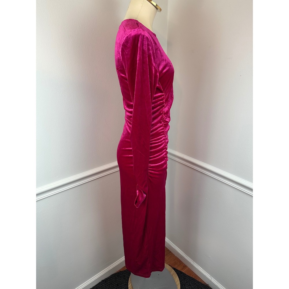 SAM EDELMAN Pink Velvet Long Sleeve Bodycon Midi Dress Front Slit Party NYE | 8 - Picture 9 of 13